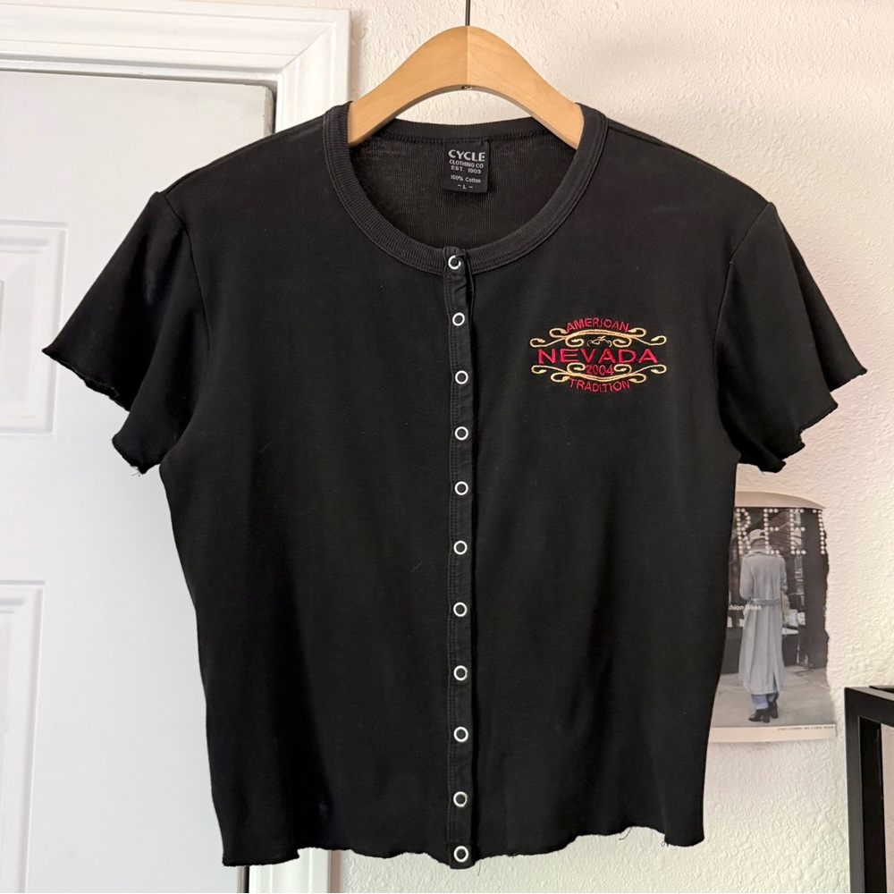 Cycle clothing co black cotton y2k Nevada snap button up cropped short sleeve